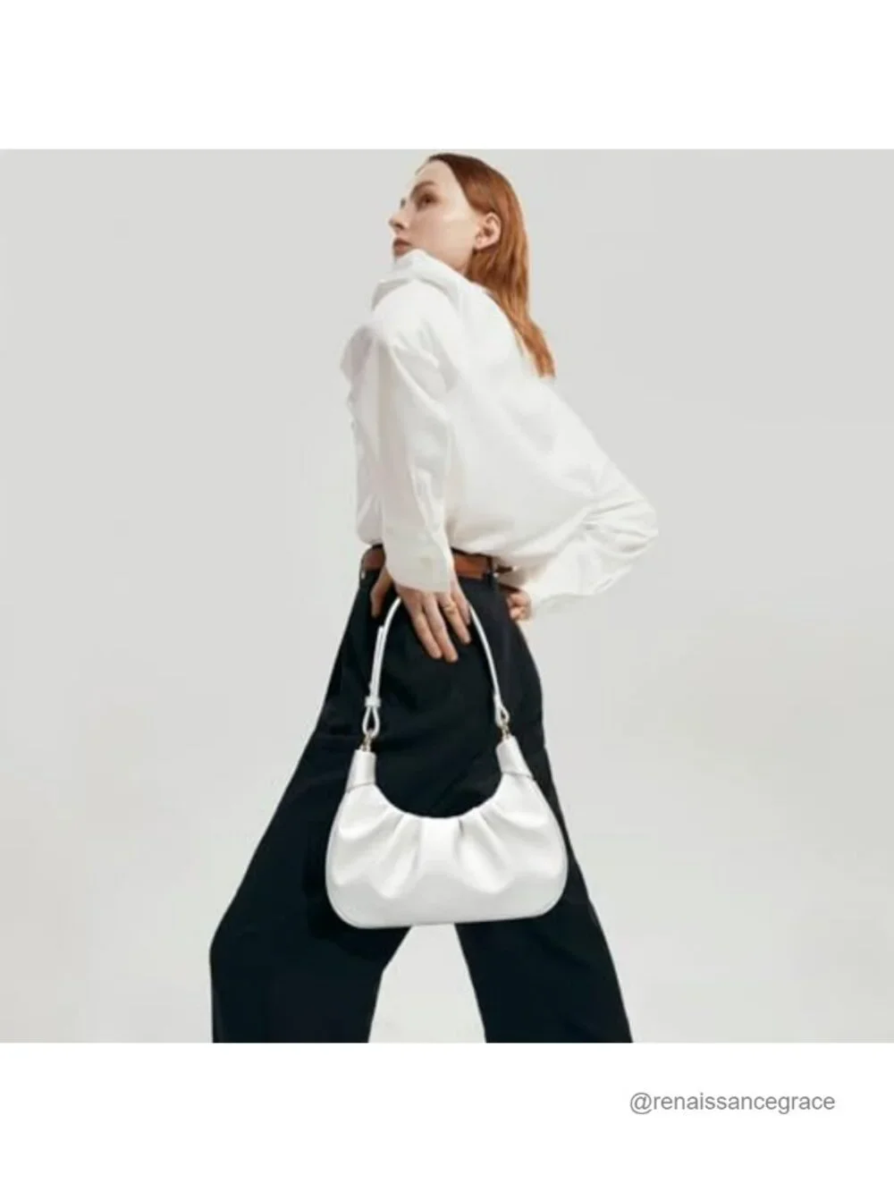 Faux Leather Crescent Hobo Bag Ruched Shoulder Bag Mini Purse